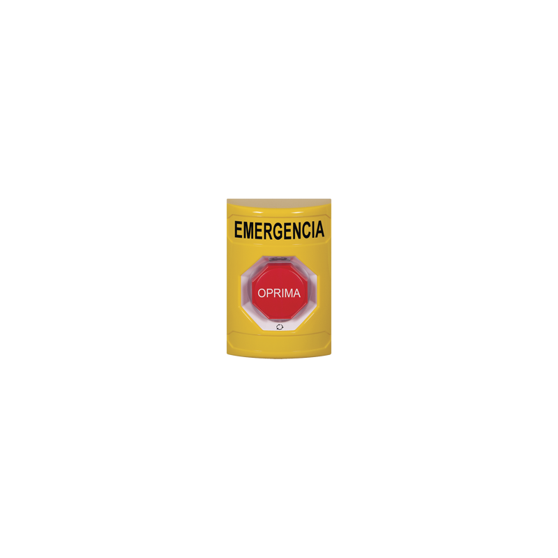 Botón de Emergencia en Español, Color Amarillo, Acción Mantenida, Girar para Restablecer y LED Multicolor