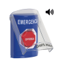 Botón de Emergencia en Español con Tapa Protectora de Policarbonato Súper Resistente, Restablecimiento con Llave y Sirena